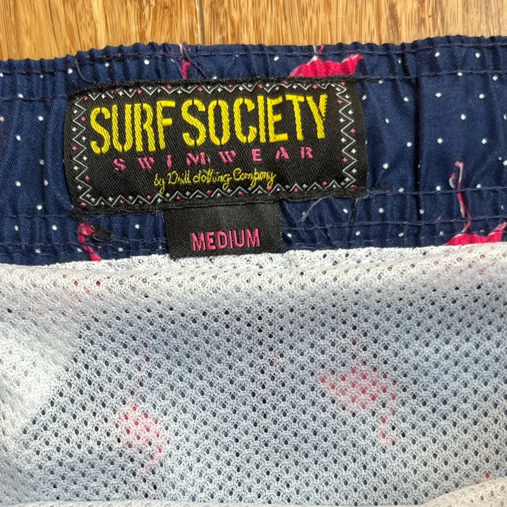 Surf Society Swim Trunks Size Medium blue pink Flamingo